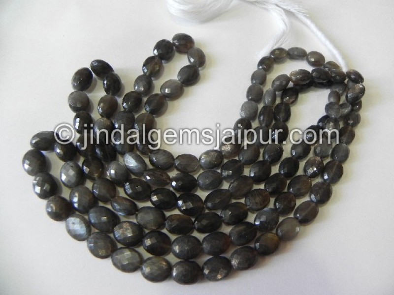 Golden Black Feldspar Faceted Oval Shape Beads